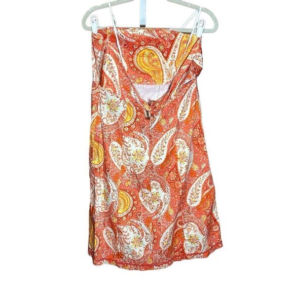 Clues Collection Strapless Tie Back Paisley Orange Dress Tropical Vacation Sz L - Picture 6 of 9